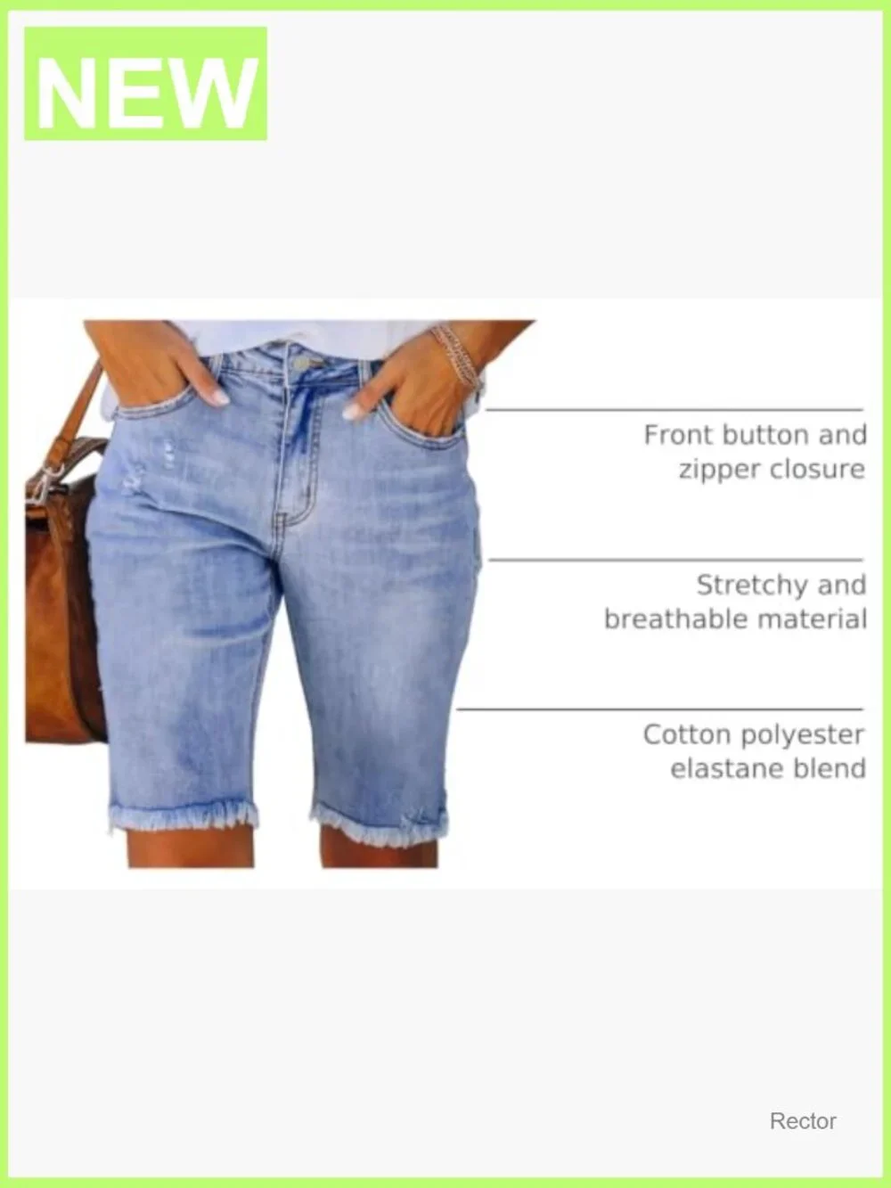 Women's Ripped Denim Bermuda Shorts Casual Summer Mid Waist Stretchy 5 Pockets